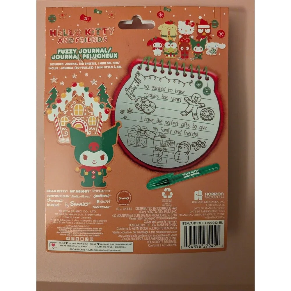 Sanrio 2024 Hello Kitty Kuromi Christmas Fuzzy Journal -NEW